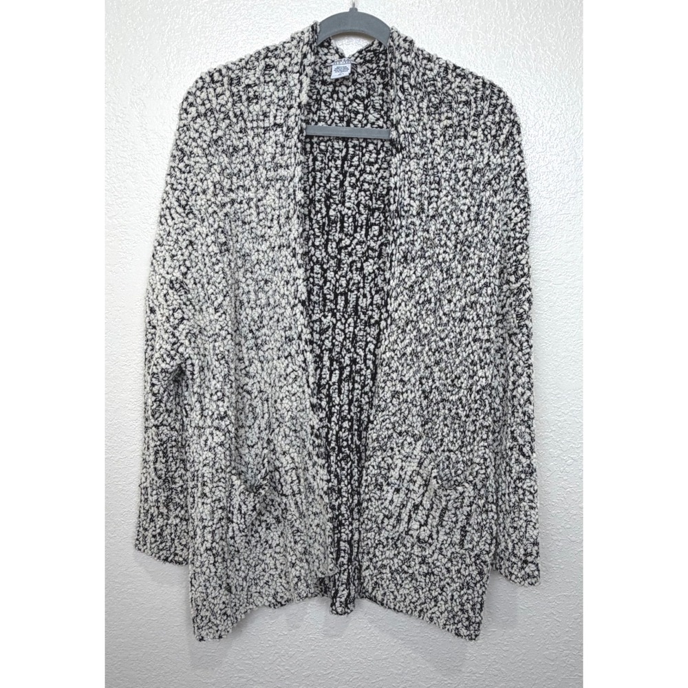Sabrina Lauren New York Womens Popcorn Knit Cardigan Black White Open Front L